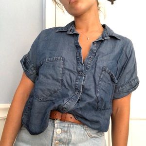 Dark Blue Denim Cropped Shirt